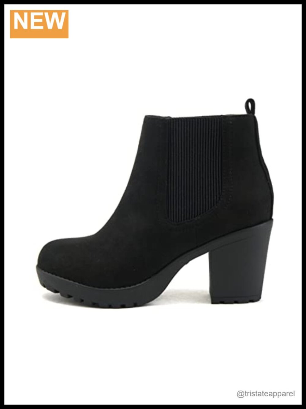 Women's Ankle Bootie Lug Sole Stack Block Heel Pull On Elastic